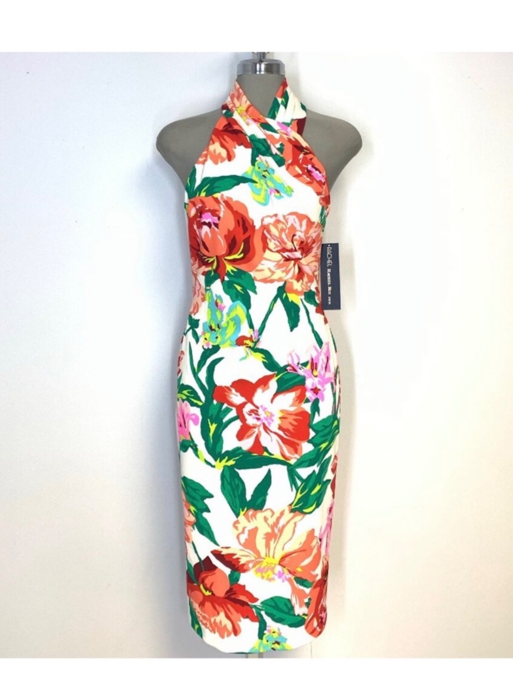 NWT Rachel Rachel Roy Punch Floral Halter Sheath Midi Dress Size Small